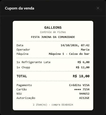 Cupom da compra encontrado pelo NSU