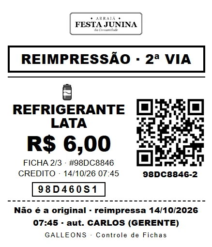 Ficha reimpressa, marcada como 2ª via